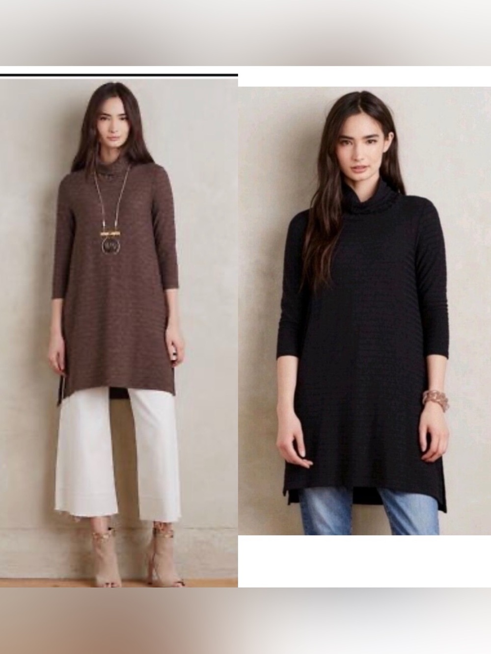 Anthropologie puella Knit Tunic Sweater Dress Brown Black xs